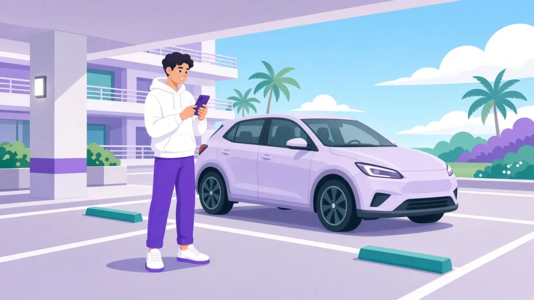 Visitor registering parking with phone at the lot